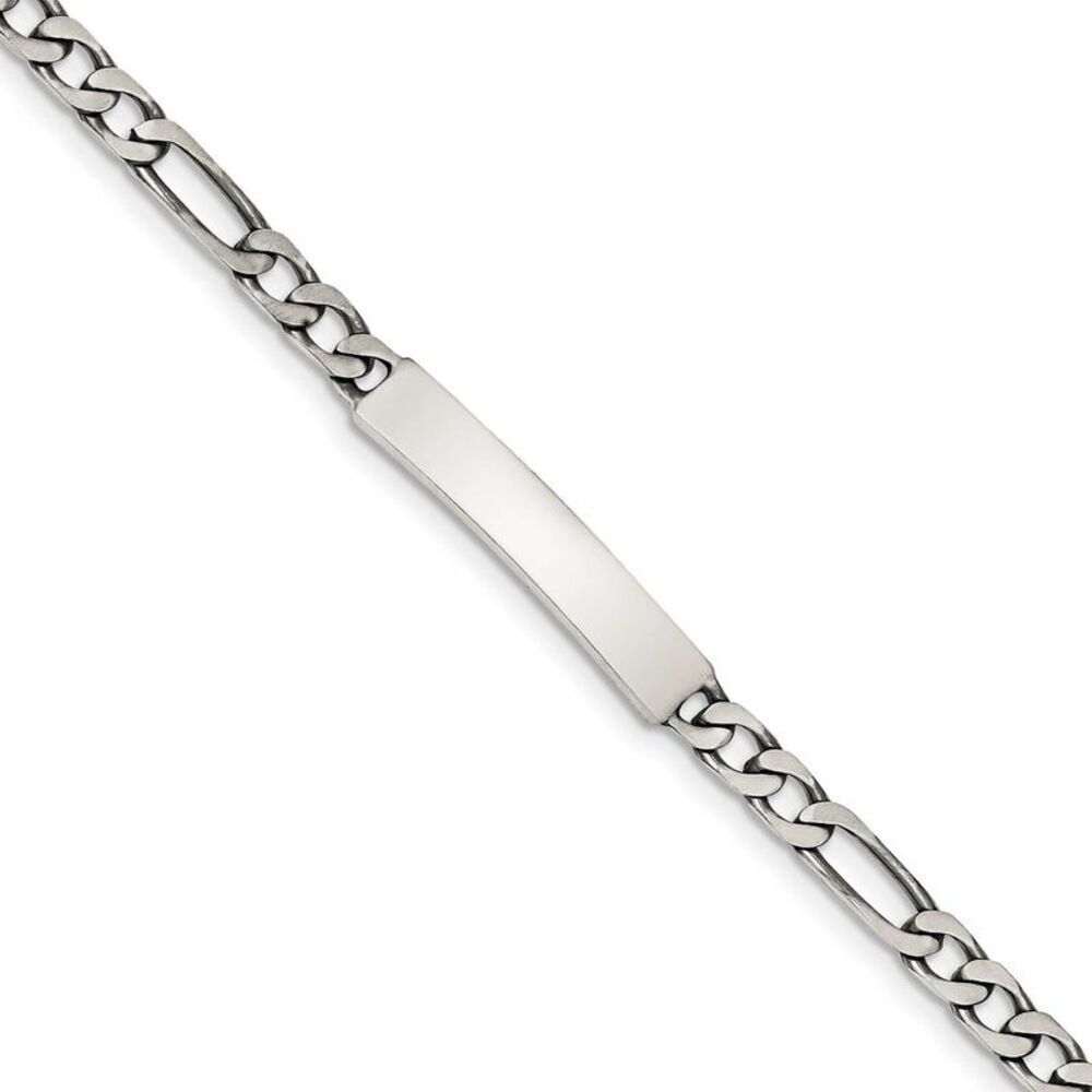 5mm Antiqued Sterling Silver Engravable Figaro I.D. Bracelet, 8 Inch